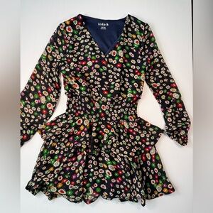Kidpik Girls Black Floral Tiered Ruffled Dress Size XS